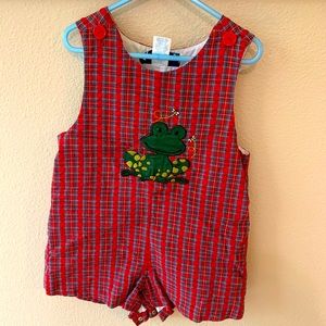 4T boys green and red frog smock- A1